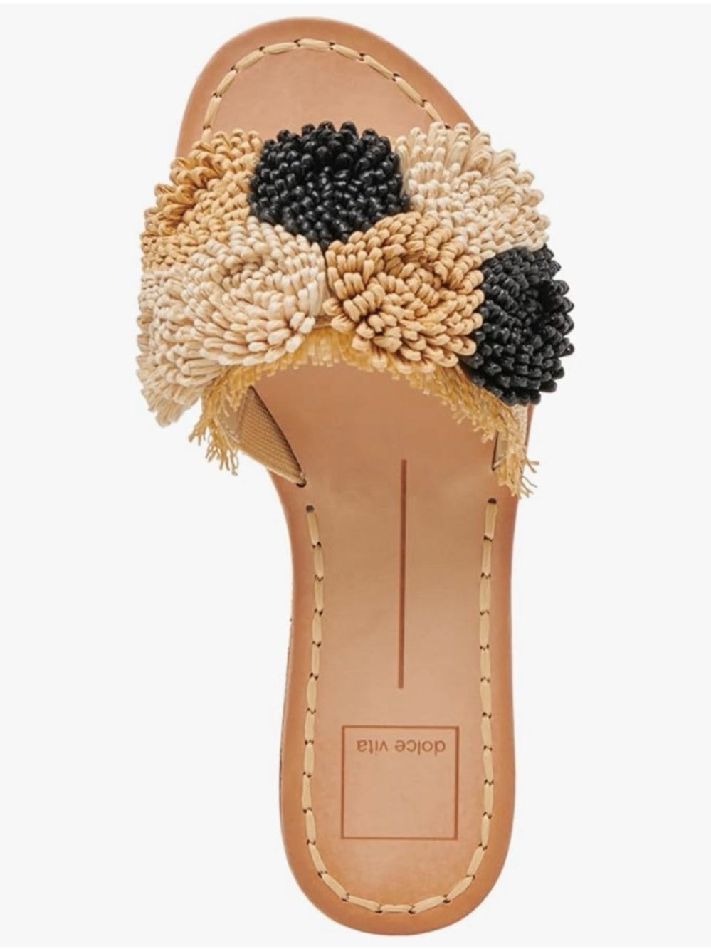 NIB Dolce Vita womens Danela Beaded Floral Raffia Slide Sandal Natural/Black 7.5 - Picture 5 of 10
